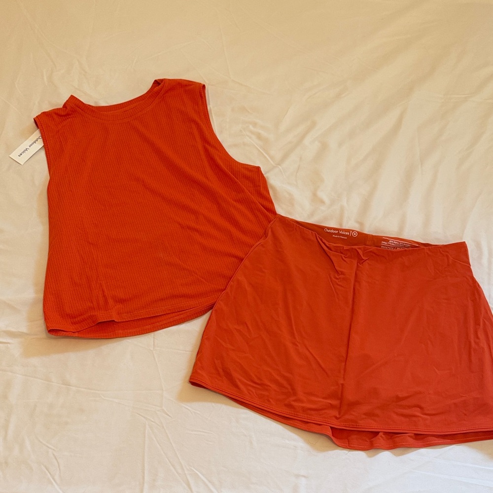 Outdoor Voices Lava ThinkFast Mesh Tank & Skort Set M (NWT)